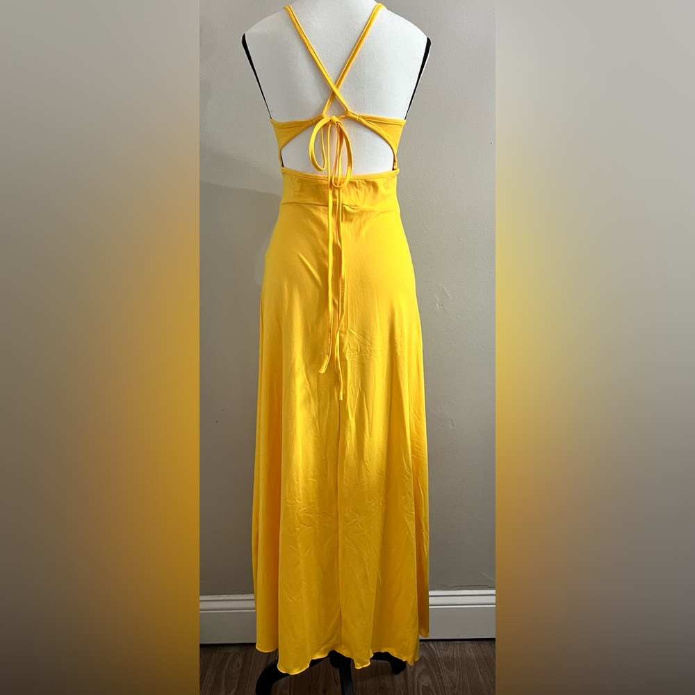 Yellow V Neck Side Slit Maxi Dress - NWOT - Picture 6 of 9